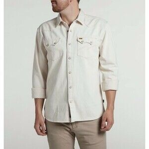 Howler Brothers Dust Up Snapshirt Yoakam Natural Denim Wash Men’s Size L Ivory